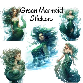 12pcs Green Mermaid Stickers