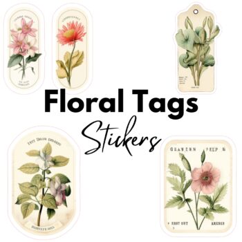 60 pcs Floral Tags PET/Transparent Stickers