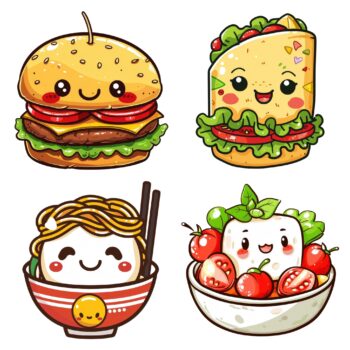 20pcs Kawaii Fast Food PET Stickers