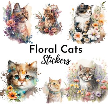 24pcs Floral Cats Stickers