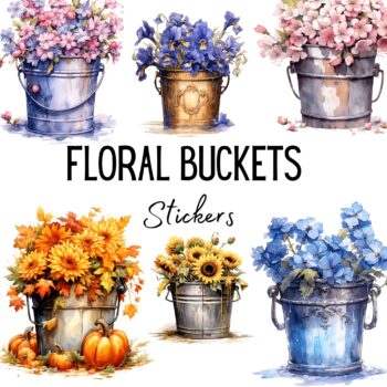 12pcs Floral Buckets Stickers
