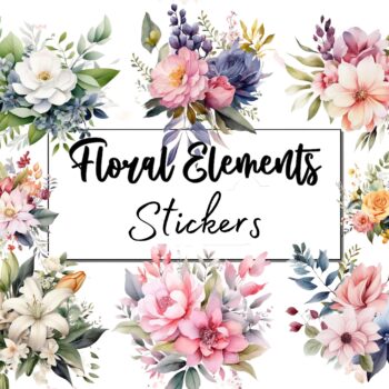 24pcs Floral elements Transparent/PET Stickers