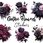 24pcs Gothic Flowers Transparent/PET Stickers