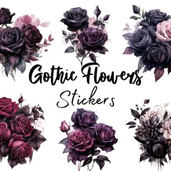 24pcs Gothic Flowers Transparent/PET Stickers