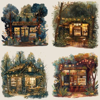 12 pcs Cozy Forest Cafe Stickers