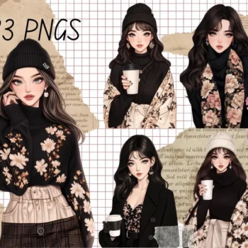 24 pcs Black Themed Girls Stickers