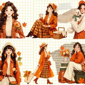 12 pcs Fall Girl Fashion Stickers