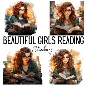 12pcs Most Beautiful Ever Girl Reading Stickers