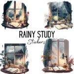 24pcs Rainy Study Stickers