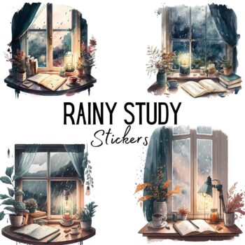 24pcs Rainy Study Stickers