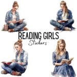 12pcs Reading Girls Stickers