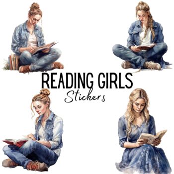 12pcs Reading Girls Stickers