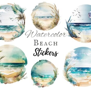 12pcs watercolor beaches Journaling Stickers