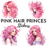 12pcs pink hair princess Journaling Stickers
