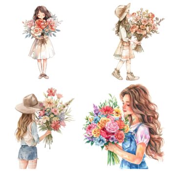 9pcs flower girls Journaling Stickers
