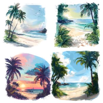 12pcs beach view Journaling Stickers