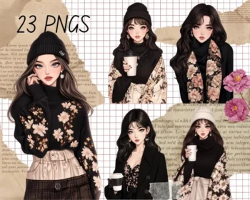 24pcs black girl Journaling Stickers