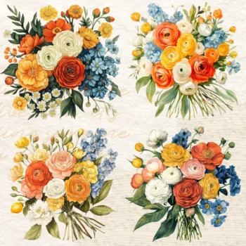 12pcs aesthetic colourful flowers Journaling Stickers