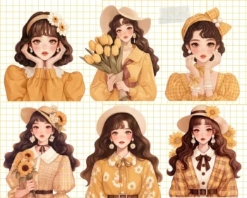 12pcs aesthetic flower girls Journaling Stickers