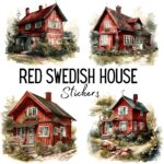 12pcs red swedish house Journaling Stickers