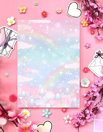 Pastel Winter Rainbow Aesthetic Notepad