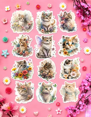 Floral Cat Stickers