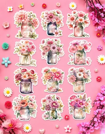 Pink Flowers Stickers