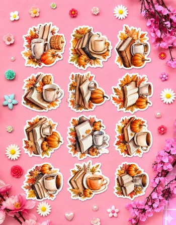 Vintage Autumn Books Stickers