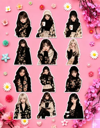 Black Fall Girl Stickers