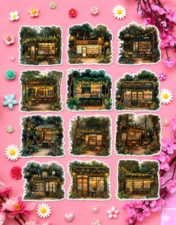 Cozy Forest Cafe Stickers