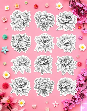 Monochrome Flowers Stickers