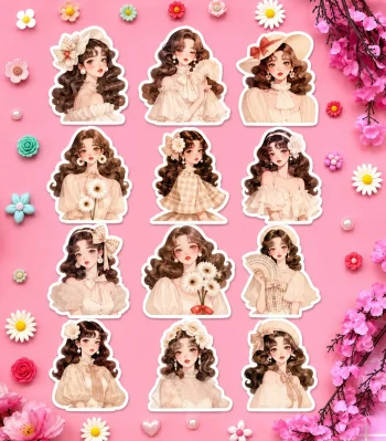 White Floral Girl Stickers