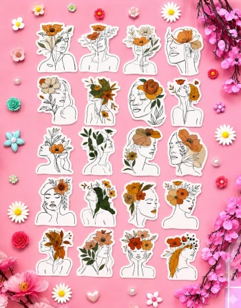 Boho Women Line Art Stickers