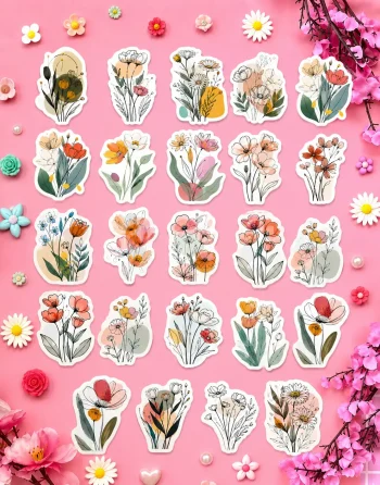 Minimalist Flower Line Art Stickers